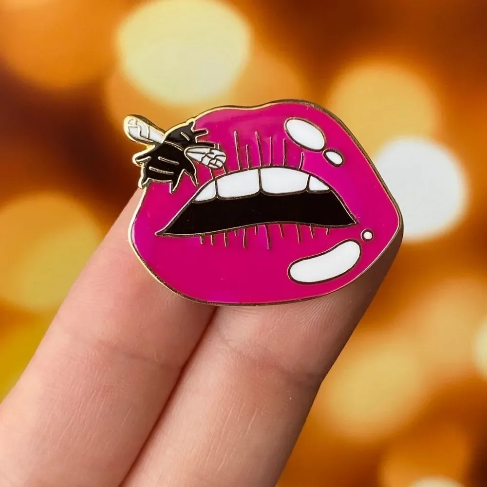 Bee Stung Pink Lips Sexy Plump Luscious Enamel Pin/ Brooch Lapel
